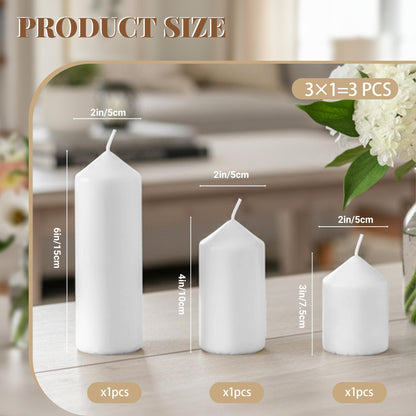 HTTBEIZI Pillar Candles Bulk Set - Unscented, Smokeless, Dripless | 3 Sizes: 2x3, 2x4, 2x6 Inches | Ideal for Weddings, Christmas & Home Decor (18, White)