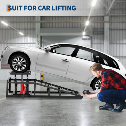 2 Pcs Hydraulic Car Ramps, 5 Ton (11,065 LBS) Heavy Duty Steel Car Lift Ramps with Hydraulic Jack for Oil Changes & Truck Repair, 9.4"-13.34" High Lift, Home Garage Vehicle Ramps