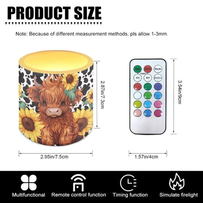 NETILGEN Sunflower Highland Cow Flameless Candles with Remote Control Timer LED Pillar Candles Set of 4 Battery Operated Candles for Home Living Room Decor