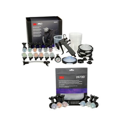 3M Performance Industrial Spray Gun Starter Kit, 26878 + 3M Performance Gravity HVLP Atomizing Head Variety Kit, 26730, Sizes 1.2, 1.3, 1.4, 1.6, 1.8, 2.0, 6 Pack