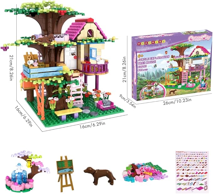 HOGOKIDS Tree House Friends Building Set with LED Light - Girl House Forest Building Block Toy Kit Birthday Valentines Day Gifts for Kids Girls Boys Age Age 6-12+ Years