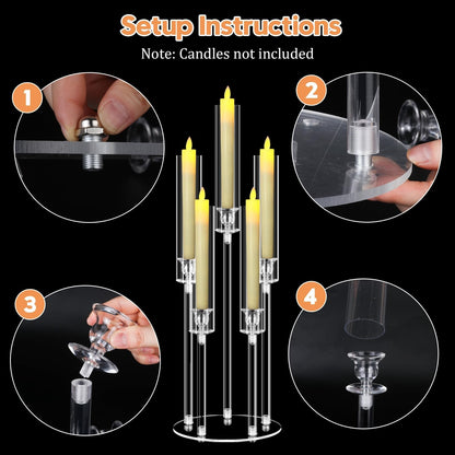 5 Arms Acrylic Candelabra Centerpieces for Tables, Clear Candle Holder for Halloween Christmas Wedding Party Decor, 27" Tall Candlestick Holders with Lampshade, Fits LED Candle(1pcs)
