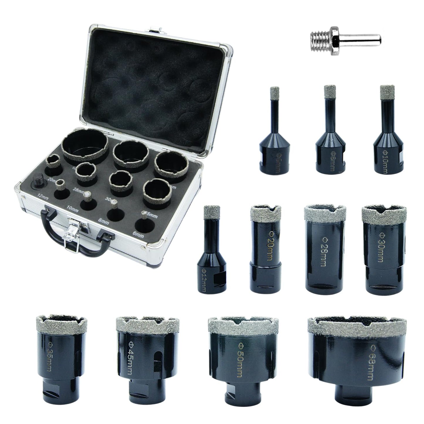 M14 Diamond Drill Bit Set LAIWEI 12PCS Tile Hole Saw Set Includes 1/4”-2-3/4” Hole Cutters and Hex Shank Adape, Ceramics, Marble, Granite, etc.