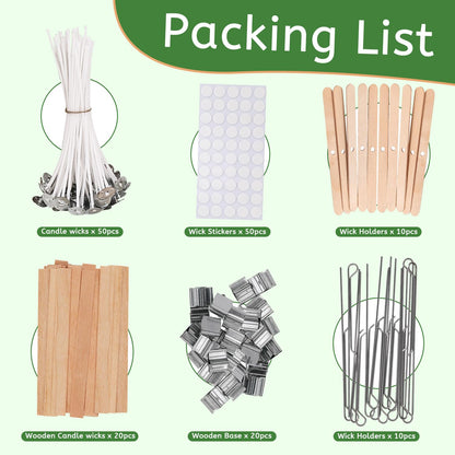BlingFun Candle Making Supplies Kit - Natural Cotton & Wooden Wicks with Stickers, Sustainers, Holders for Soy Wax, Beeswax, Coconut Wax DIY Candle Making Supplies (Pack of 6)