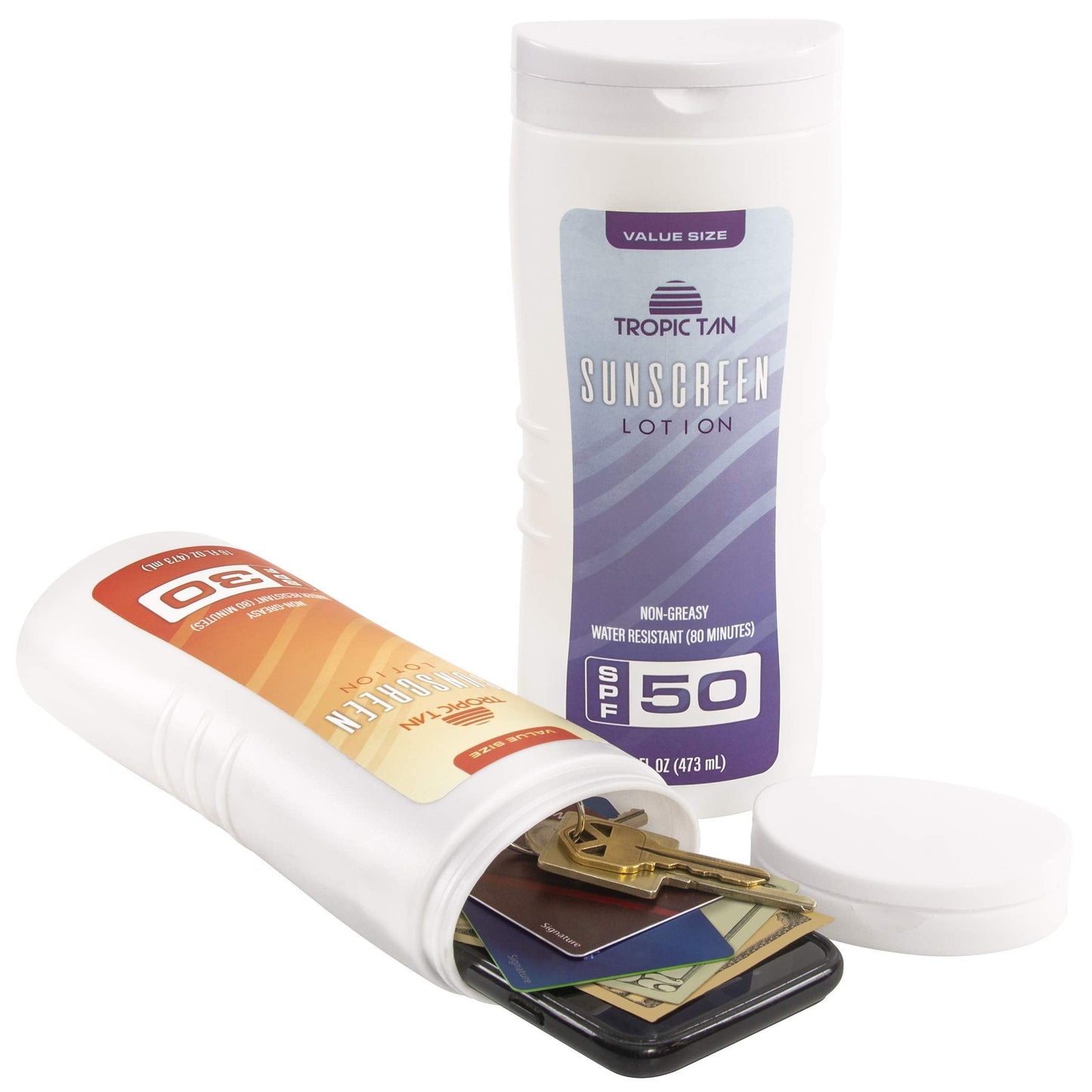 GoPong Sunscreen Diversion Safe Bottles 2 Pack - Safely Hides Your Valuables