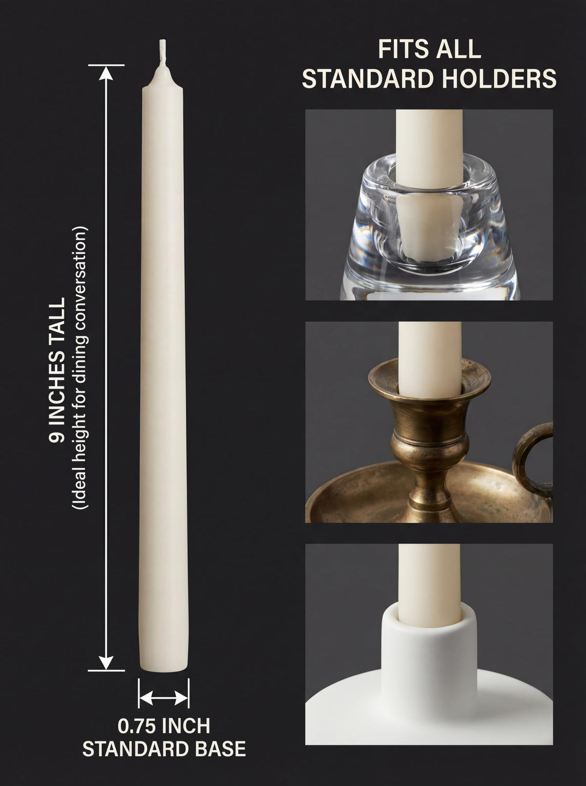 South Standard Premium White Taper Candles Stick | Bulk12 Pack | 9'' Inches | Dripless, Unscented, Smokeless Dinner Candlesticks | 7+ Hour Long Burning for Elegant Weddings, Parties & Home Decor