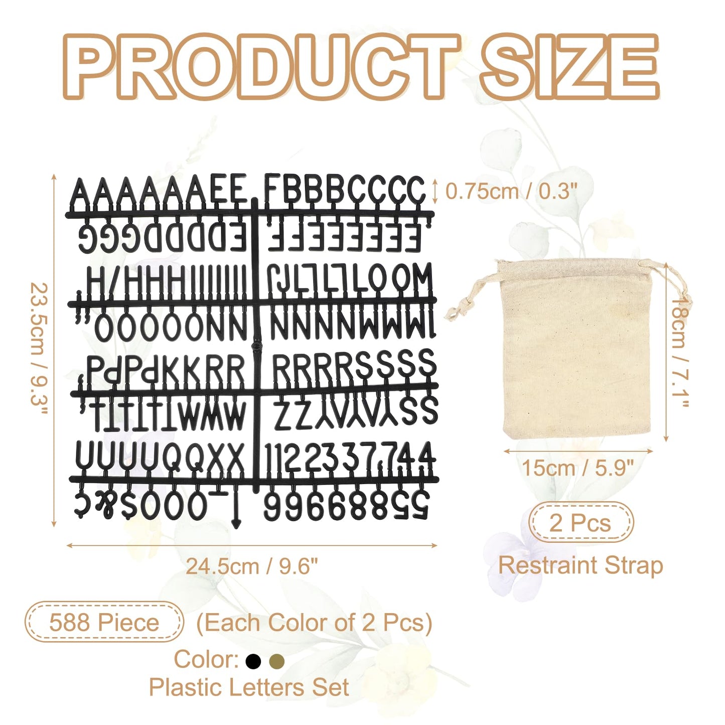 PATIKIL 588 Piece Plastic Letters Set for Felt Letter Board, Black/Bronze Alphabet Message Board Accessories Including Letter Numbers with Restraint Strap for Cafe, Wedding, Birthday