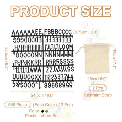 PATIKIL 588 Piece Plastic Letters Set for Felt Letter Board, Black/Bronze Alphabet Message Board Accessories Including Letter Numbers with Restraint Strap for Cafe, Wedding, Birthday