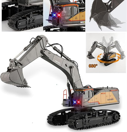 20.4 Inch 22 Channels Remote Control Excavator Truck 1/14 Scale Metal Shovel Independent Arms RC Digging Machine Metal Alloy Construction Vehicles Toy for 14y+ Beginners