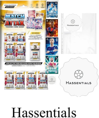 Match Attax New Mega Multipack 25/26 Soccer Cards Includes 48 Cards + 3 LE Cards + Bundle with Hassentials Sticker 2026 Soccer Cards