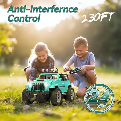 DEERC Remote Control Car with Fog Mist &amp Music 1:16 Remote Control Truck for Boys 2.4Ghz RC Car Toy with 2 Batteries All Terrain SUV Gifts Crawler with Trailer Hitch