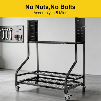 KYLIN Heavy Duty Garden Tool Organizer Rack on Wheels, 450 lbs Capacity with 4 Locking TPR Wheels, 55 lbs 0.059'' Steel Frame Mobile Garage Storage - No Nuts,No Bolts - Easy Assembly Utility Cart