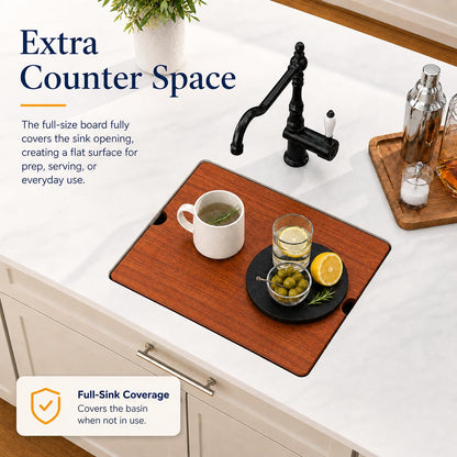 Dcolora 18"x18" Matte Black Bar Sink, Quartz Composite Single Bowl Prep Sink for Small Kitchen, Wet Bar and Kitchen Island, Dual Mount Drop In Undermount Sink with Full Size Wood Cutting Board