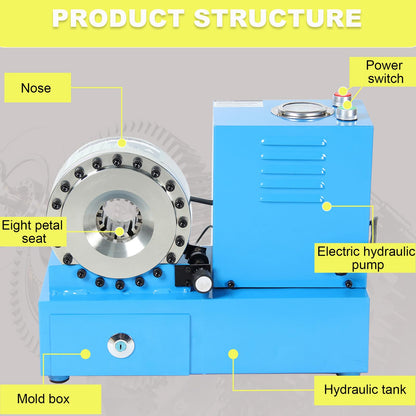 Electric Hydraulic Hose Crimper Tool 110V with 8 Dies, Portable Crimping Machine for R1 R2 Hydraulic Hoses, Automotive AC Line, Multi-Diameter Fuel Line Crimper Kit