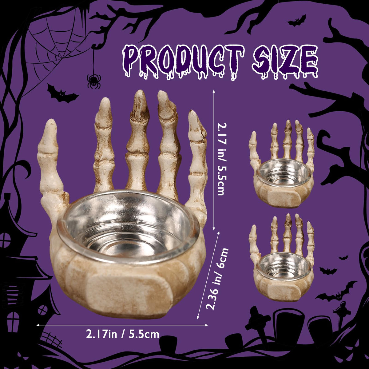 Helloween Candle Holder Set of 3 keleton Hands Candlestick Holders,Resin Decor for Home Tabletop Spooky Theme Party Decor Supplies
