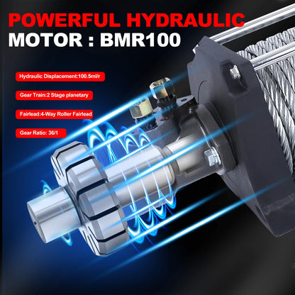 tekstap 20000LBS Hydraulic Winch,Steel Cable 1/2IN x 78FT,Gear Ratio:36/1,Hydraulic Motor:BMR100,Suitable for Vehicles with Hydraulic Stations, Off - Road Truck,Rescue Vehicles,Trailer,Fire Engines