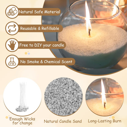 MECCANIXITY Pearled Sand Candles with 30 Pcs Wicks 14Oz / 400g Candle Beads Refillable Powder Sand Wax Making Kit for Thanksgiving Christmas Wedding Party DIY Home Crafts, Gray