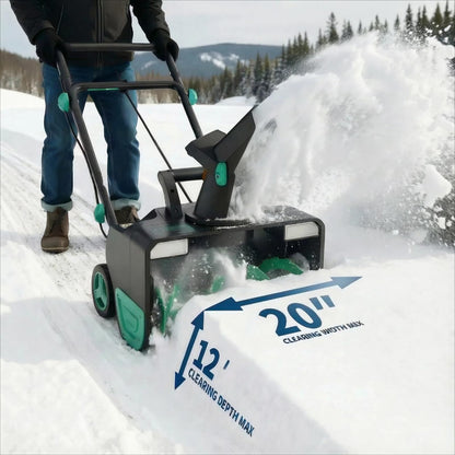 Garvee 20" Electric Snow Blower Corded- 15-amp Brushless Motor 25FT Throwing Distance, 180° Rotating Chute Walkways Deck Driveways Snow Thrower, Snow Blaster Dual LED Lights