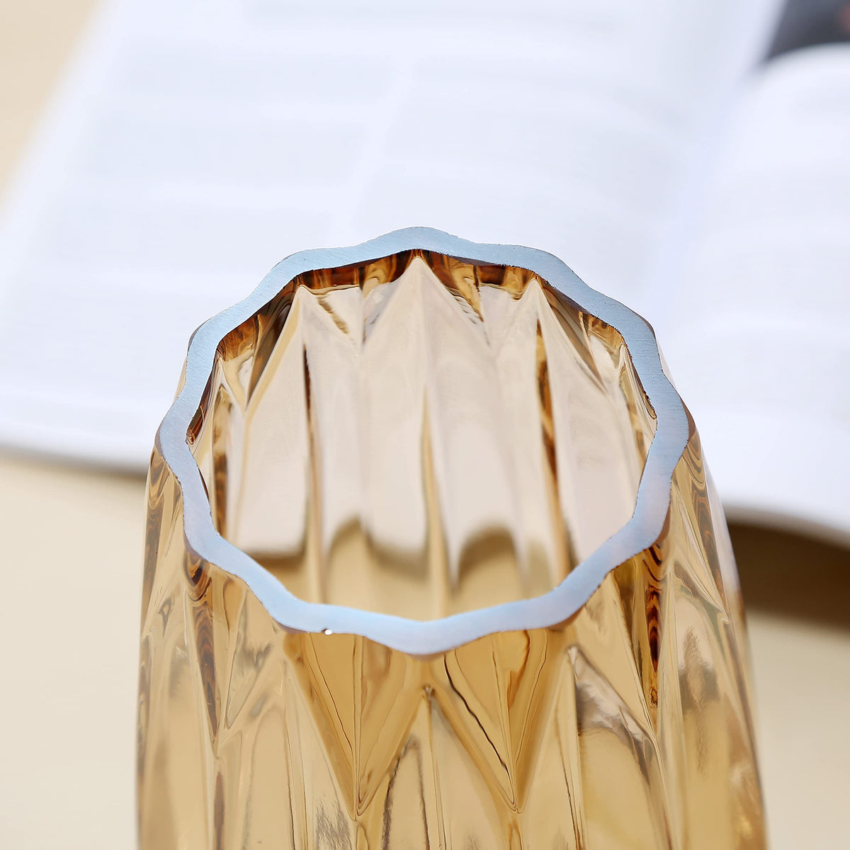 Lucky Bird Amber Glass Vase - Modern Tall/Short Ribbed Vase for Flowers & Candles - Amber H11.8" Centerpiece HomeDecor