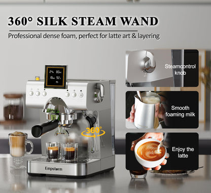 20 Bar Espresso Machine with Milk Frother Steam, Compact Stainless Steel Espresso maker with LED Display Cold Brew & Hot Coffee Maker, Professional Cappuccino Expresso Machine for Home and Office