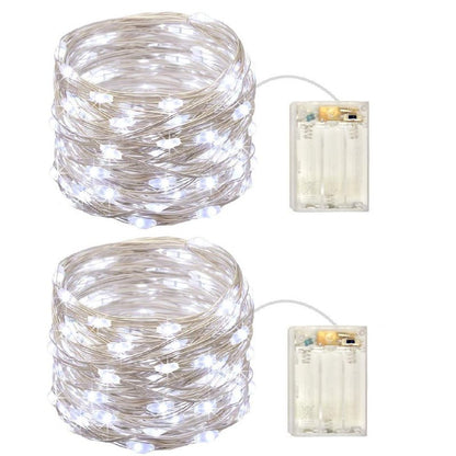 Set of 2 Battery Operated Small Lights Strand,Mini Led Fairy Lights with Timer 6 Hours on/18 Hours Off for Wedding Centerpiece Party Decoration,30 Count LED,10 Ft Silver Wire (Cold White)