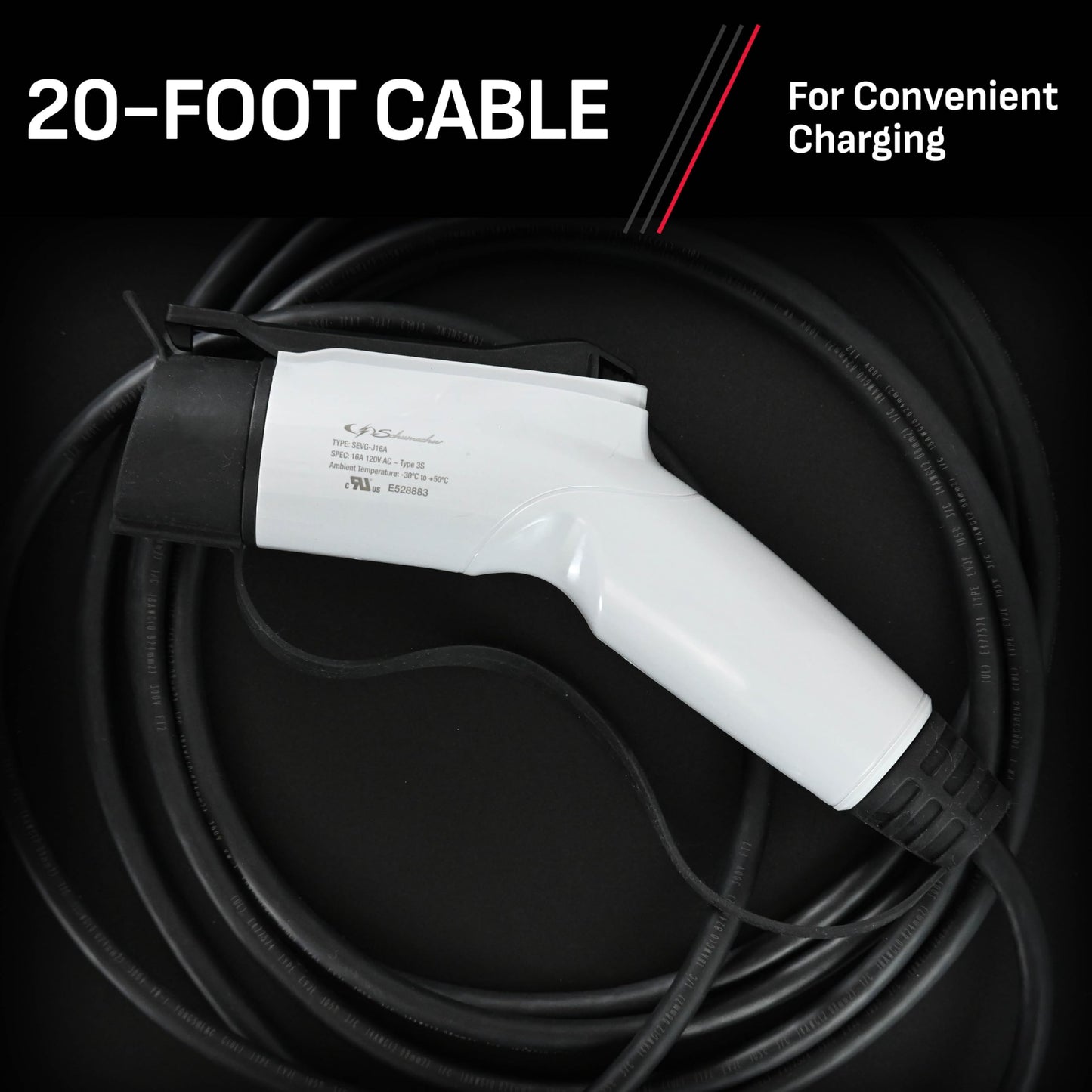 Schumacher Electric Level 1 Portable EV Charger, 12 Amp, 120 Volt, NEMA 5-15P Plug, Indoor/Outdoor Charging, J1772 Connector, 20 Foot Charging Cable, SEV1670