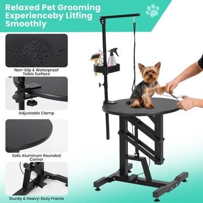 Garvee 24'' Hydraulic Lift Dog Grooming Table, Adjustable Cat Drying Rotating Desktop - Foldable, Adjustable Arm, Portable, Non-Slip Grooming Table for Large Small Dogs at Home, Capacity 250LBS