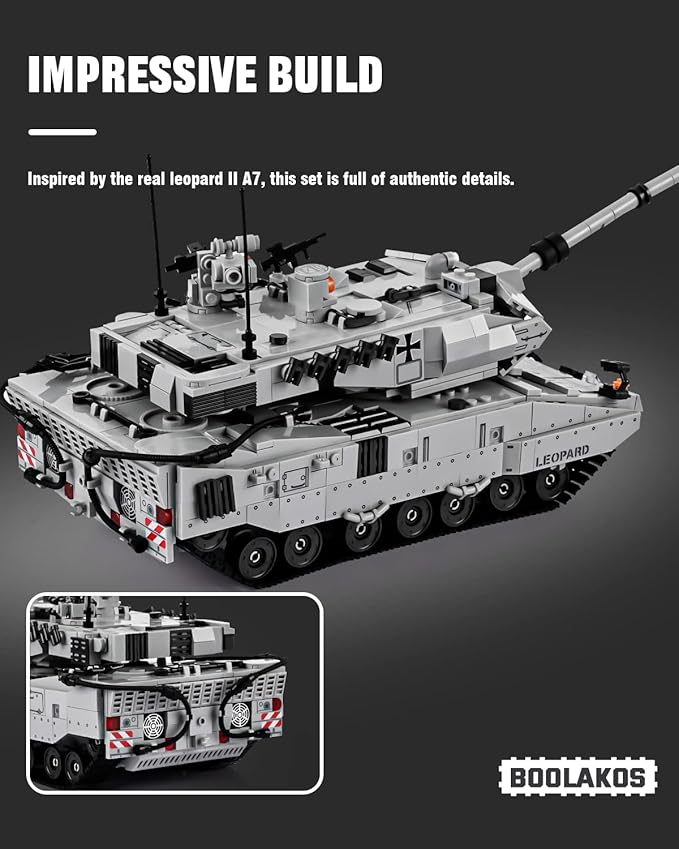 Leopard II A7 Main Battle Tank Building Block Military Tank Building Toy Set to Display Collectible WW2 Army Model for Adults (1498 Pieces)