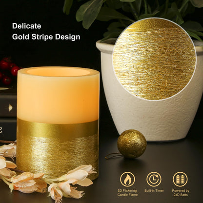 Flickering Flame LED Pillar Candle, Gold Flameless Candle with Timer, 5 Inches Height, Home Decoration, Party Celebration
