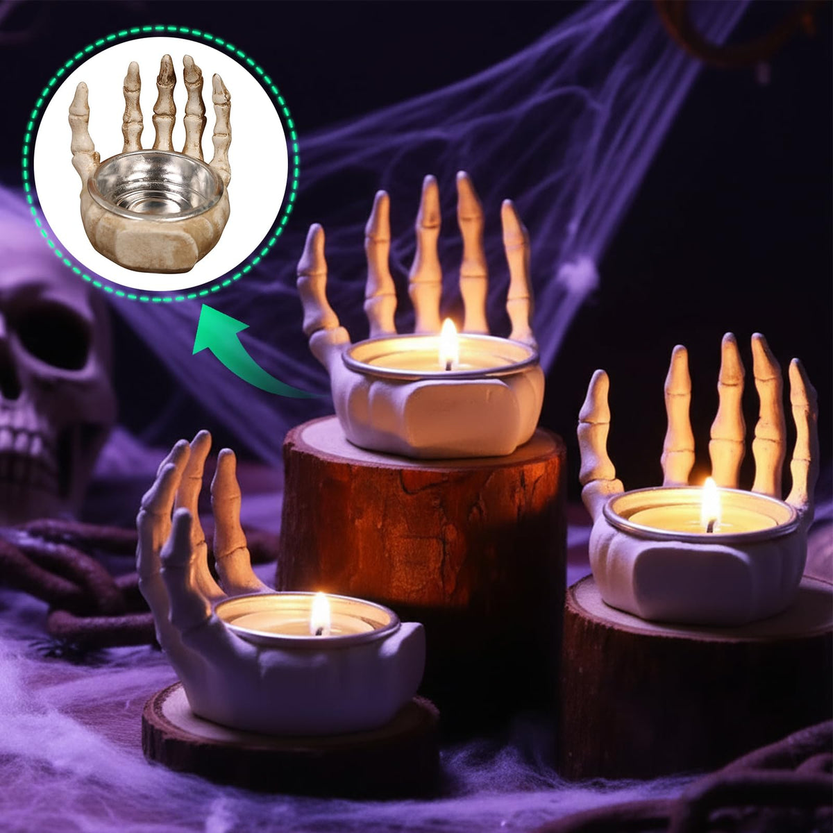 Helloween Candle Holder Set of 3 keleton Hands Candlestick Holders,Resin Decor for Home Tabletop Spooky Theme Party Decor Supplies