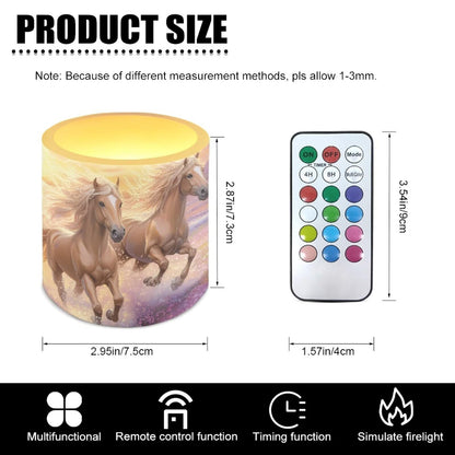 NETILGEN Running Horse Print Flickering Flameless LED Candles Pack of 4 Color Changing Battery Operated LED Pillar Candles with Remote Timer Control