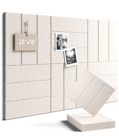 Felt Bulletin Board Tiles -28"x18" with 40 Adhesive Tabs, Cork Board Alternative for Office Decor, Push Pin Board Wall Organizer 6-Pack (Oatmeal)