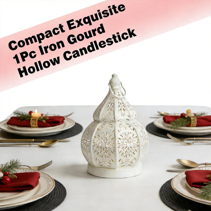 1pcs Iron Gourd Hollow Candle Holder Projection Ambient Decor for Home Garden Courtyard Decorative Ornament (Gold)