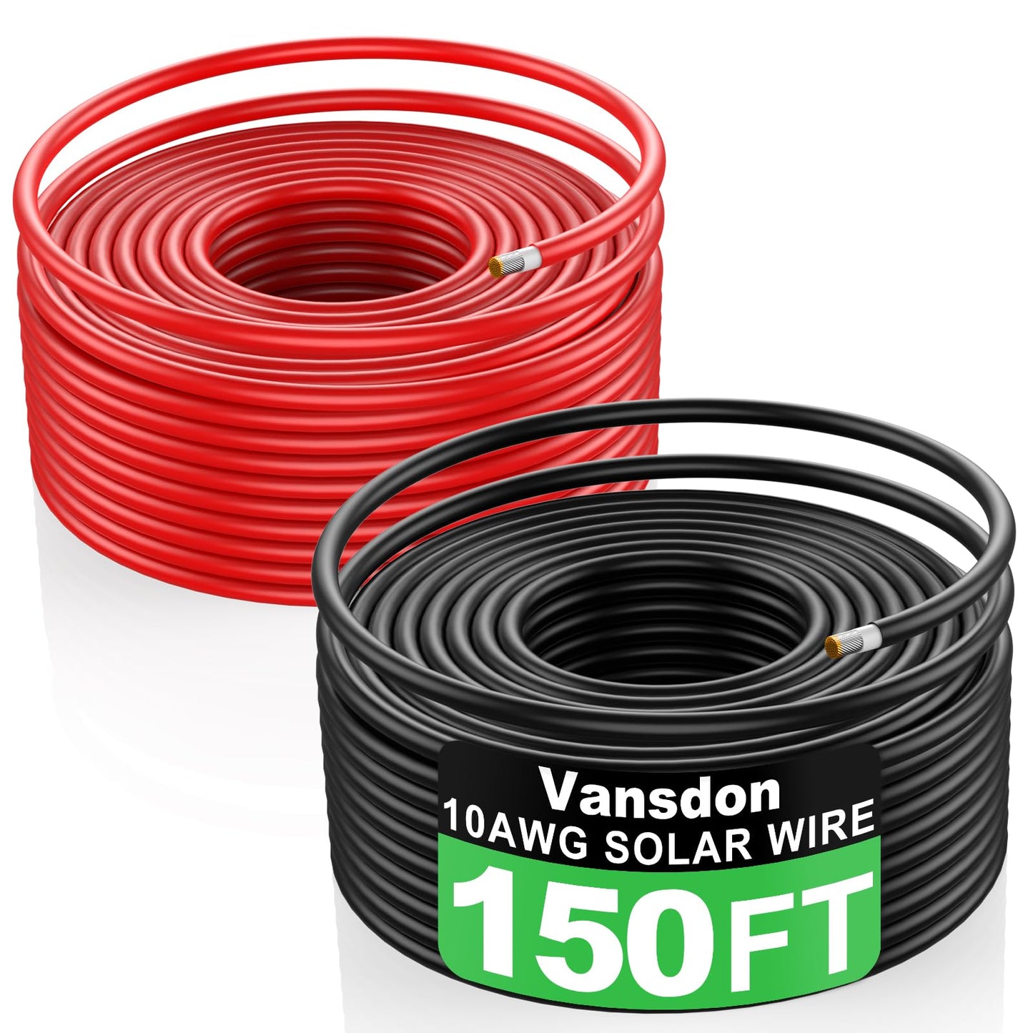 Vansdon 10AWG Solar Wire 150FT,Solar Extension Cable Tinned Copper PV Wire for Outdoor Camping RV Solar Panels Inverter Automotive Boat Marine(Black+Red)