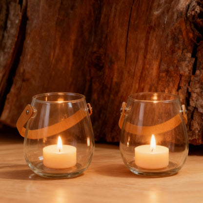 Aguoqwen Hanging Candle Holder with Leather Handle, 1 PCS Clear Glass Tea Light Holders, Small Table Centerpieces Wedding Decor Party Dinner Home Decorations Festivals Christmas