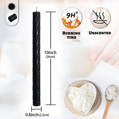 Dripless Taper Candles Unscented Black Spiral Candles Smokeless Long Dinner Candles 10 Inch Long Lasting Burn Candlesticks for Home Decoration Christmas Gifts(2Pcs)