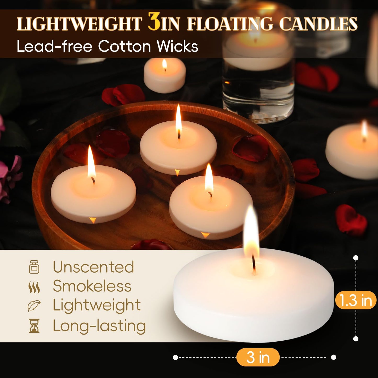 Soy Tealight Candles 120 Pack, 6 Hours Long Burning,3 inch White Floating Candle, 60 Pack