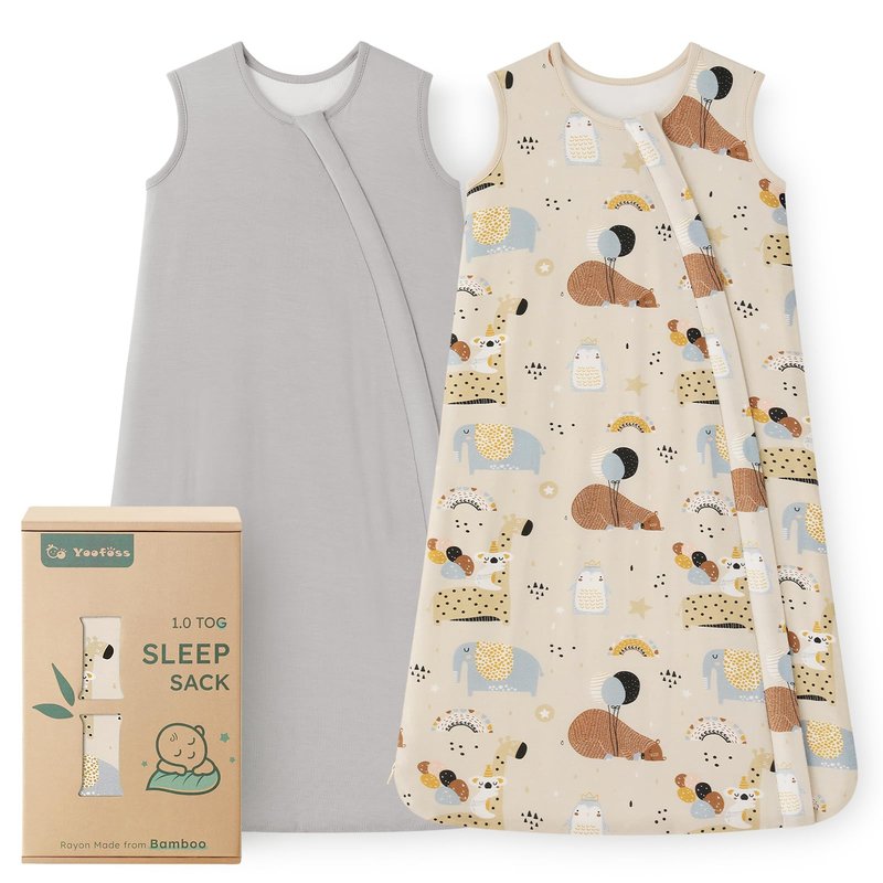 Yoofoss Rayon Made from Bamboo Baby Sleep Sack 6-12 Months TOG 0.5 Baby Wearable Blanket, Super Soft Infant Toddler Sleeping Sack 2-Way Zipper, Grey&Animals