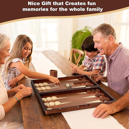 Handcrafted Wooden Backgammon Set - 16 Large Board Game with Oversized Pieces - Classic 2-Player Strategy Game Perfect for Adults &amp Kids