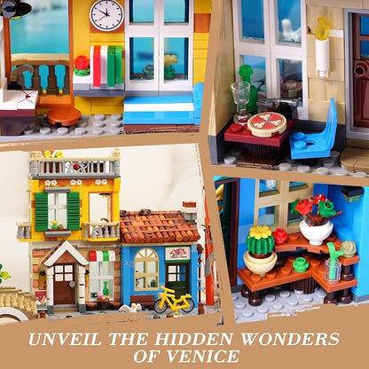 Venice Main Street Building Set for Adults 2155 PCS City House Building Block Kit with Light Flower Shop Pizzeria Christmas Home Decor Architecture Model Gift for Women Men Teen Girl 10+