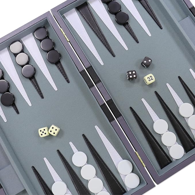 Backgammon Set - Classic Board Game with Premium Leather Case - Portable Travel Strategy Backgammon Game Set for Adults Kids - Suitable as (11inch Gray)