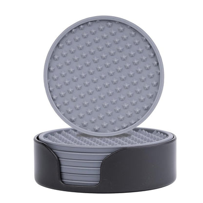 Ortarco 6 Pack Drink Coasters with Holder, Silicone Cup Mat for Hot or Cold Drinks, Non-Slip, Non-Stick