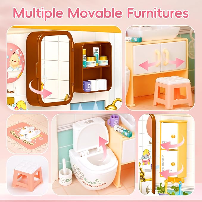 LED Building Blocks for Adults 1:24 DIY Miniature Dollhouse Kits with Roof &amp Dustproof Cover Tiny House Toy Building Sets for Kids Ages 8-12-15 Birthday Hobbies Gift for Men Women Boy Girl