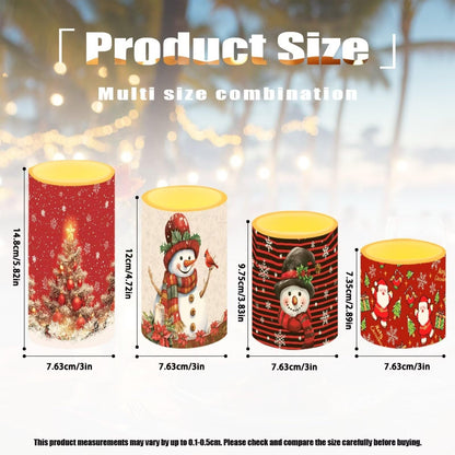 NEITLGEN Christmas Theme Flameless Candles with Timer Remote, Flickering Battery Operated LED Pillar Candles Set of 4 Holiday Decoration