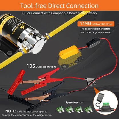 SYHXYSOO 100W Electric Oil Change Extractor Pump, 1-4L/min Oil Transfer Pump for Engine/Transmission/Gear Oil Change, Compatible with DeWalt 20V Battery(Oil Pump-B+Yellow Adapter)