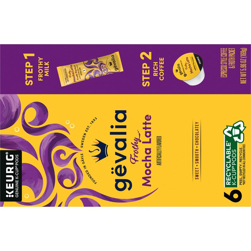 Gevalia, 2-Step K-Cup & Froth Packets, 6 Count, 5.6oz Box (Pack of 3) (Mocha Latte).