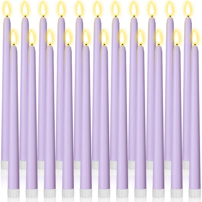 Macarrie 24 Packs Flameless Taper Candles Battery Operated Fake 11 Inch Long Candlelight LED Flameless Candlesticks Flickering Tapered for Spring Summer Wedding(Lavender Purple)
