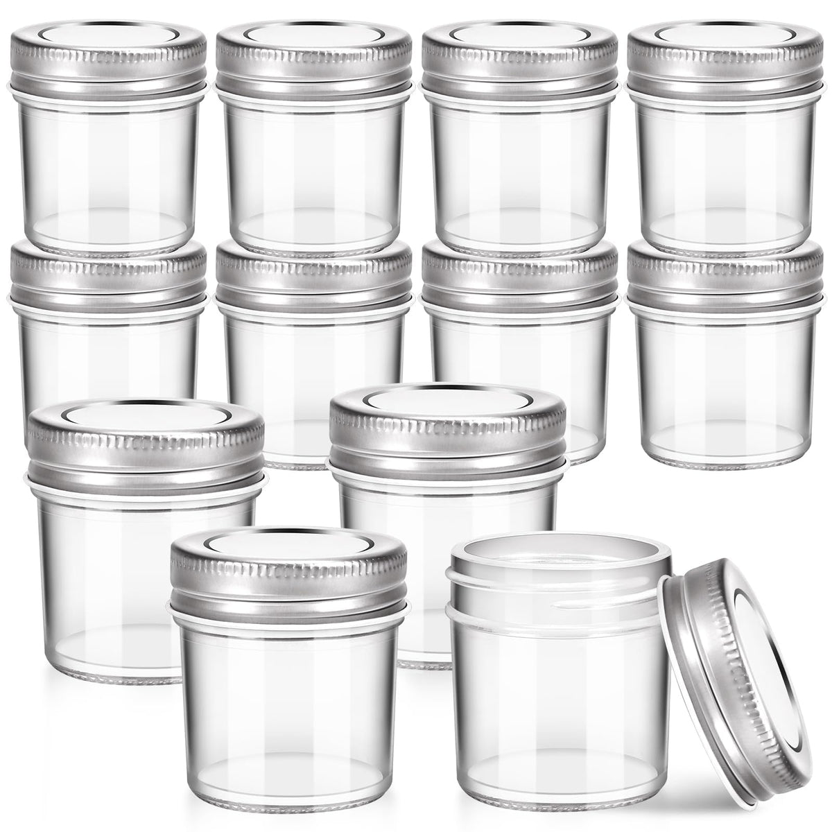 CZWESTC 2 oz Mini Marson Jar - Set of 12, Small Glass Jars with Leak-Proof Sliver Lids, Round Little Canning Jars for Storing Jam, Honey, Spice, Candle, Candy 2oz, 12pcs