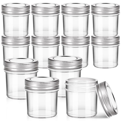 CZWESTC 2 oz Mini Marson Jar - Set of 12, Small Glass Jars with Leak-Proof Sliver Lids, Round Little Canning Jars for Storing Jam, Honey, Spice, Candle, Candy 2oz, 12pcs