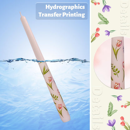 Taper Candles 10 Inch Print Candle Handmade Unscented Tulip Long Candles 2 Pack Twisted Candlesticks for Wedding Home Decoration Gifts
